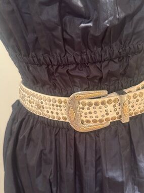 VINTAGE real metal & leather belt made in Germany. 39” w. buckle, 37” leather.